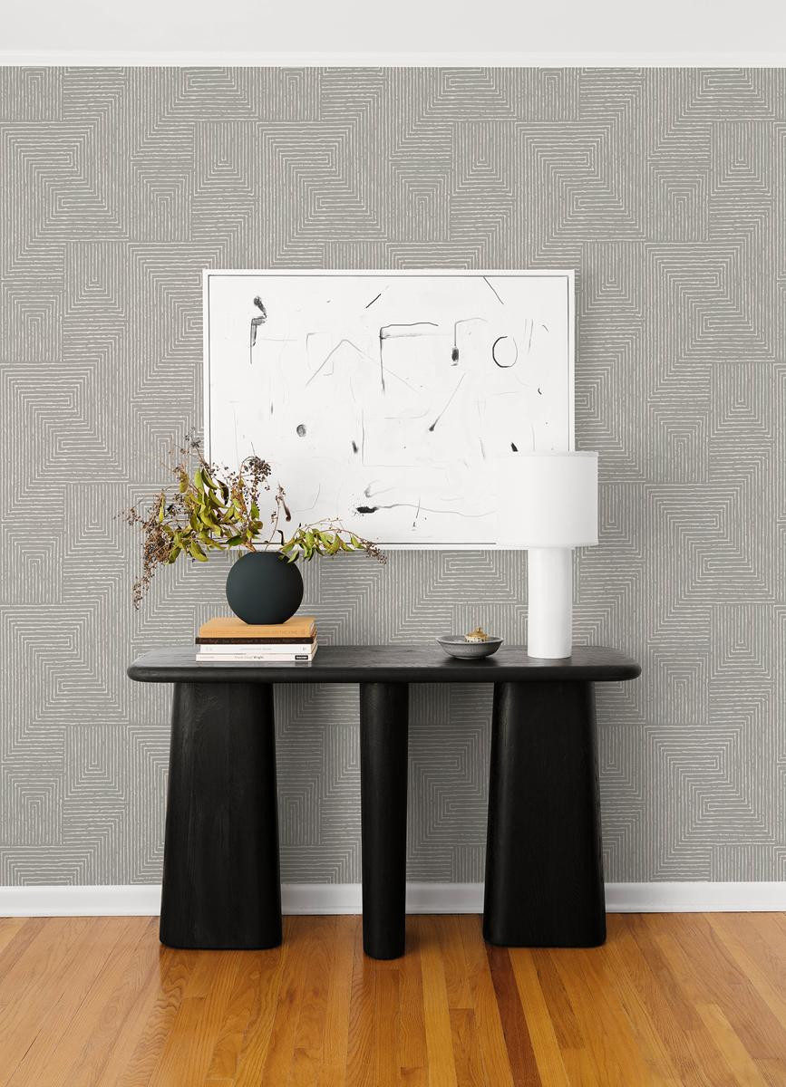 Fine Decor Scott Living 3 Geometric Maze Key Medium Gray Wallpaper YK72143